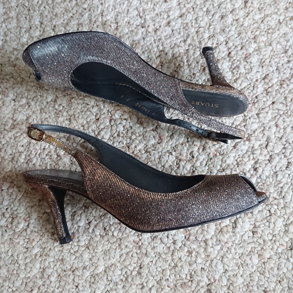 Stuart Weitzman Metallic Glitter Accents Slingback Sandals size 7M - Picture 10 of 14